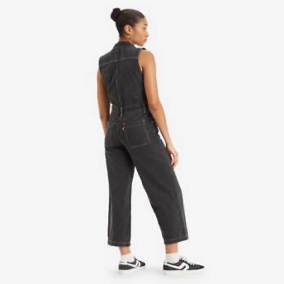 Levi’s Sz Large Sleeveless Black Denim Jumpsuit - Picture 2 of 14